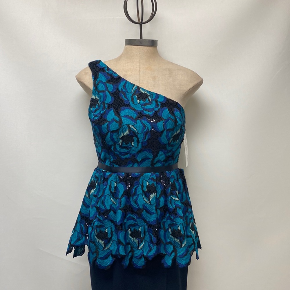 Aidan Mattox one shoulder embellished lace bodice long gown - Picture 4 of 11